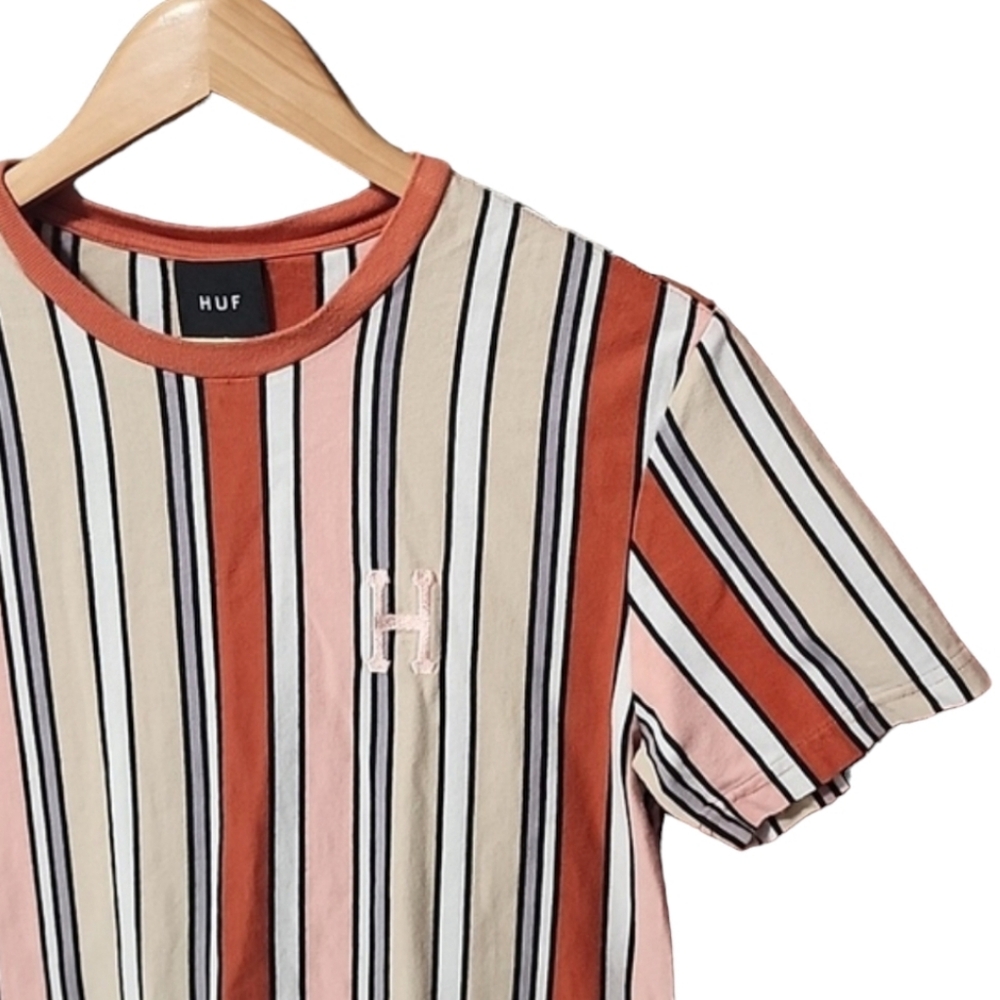 HUF Worldwide Striped Short Sleeve Tee S Shirt Skater Hip Hop EDM Cali Skate - Picture 9 of 10